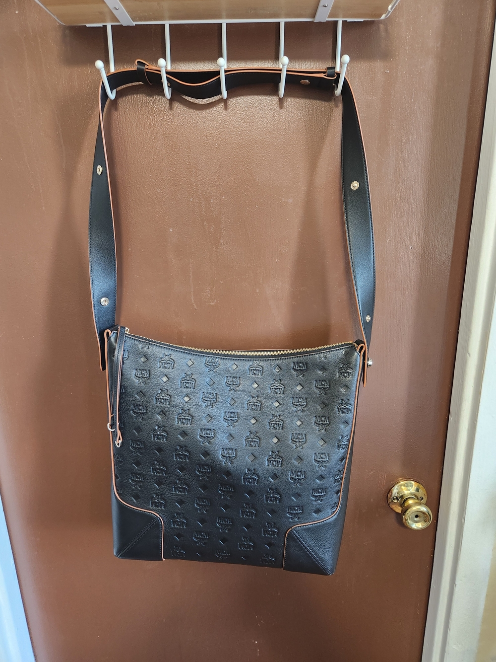 MCM Cognac and Black Logo-Print Interior Panel